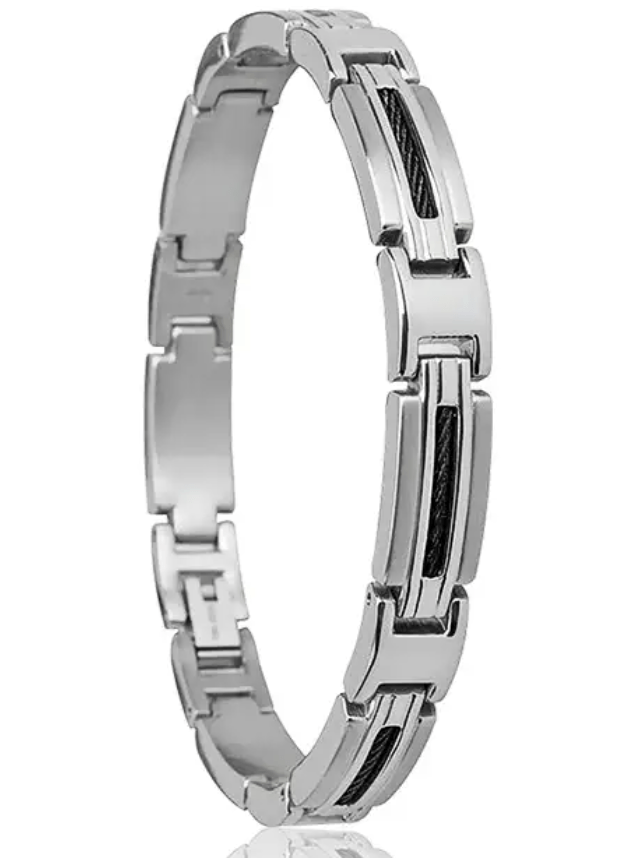 Bracelet marina acier bicolore noir et câble B062361