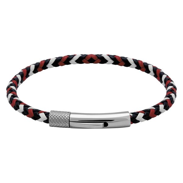 Bracelet Homme ROCHET DRIVER - cuir tressé bleu, blanc, rouge