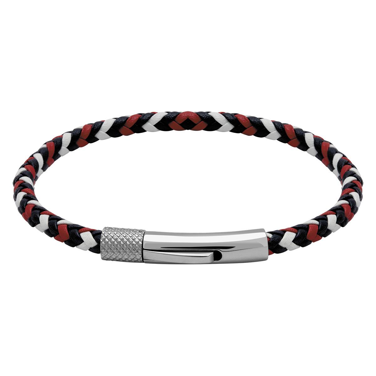 Bracelet Homme ROCHET DRIVER – cuir tressé bleu, blanc, rouge