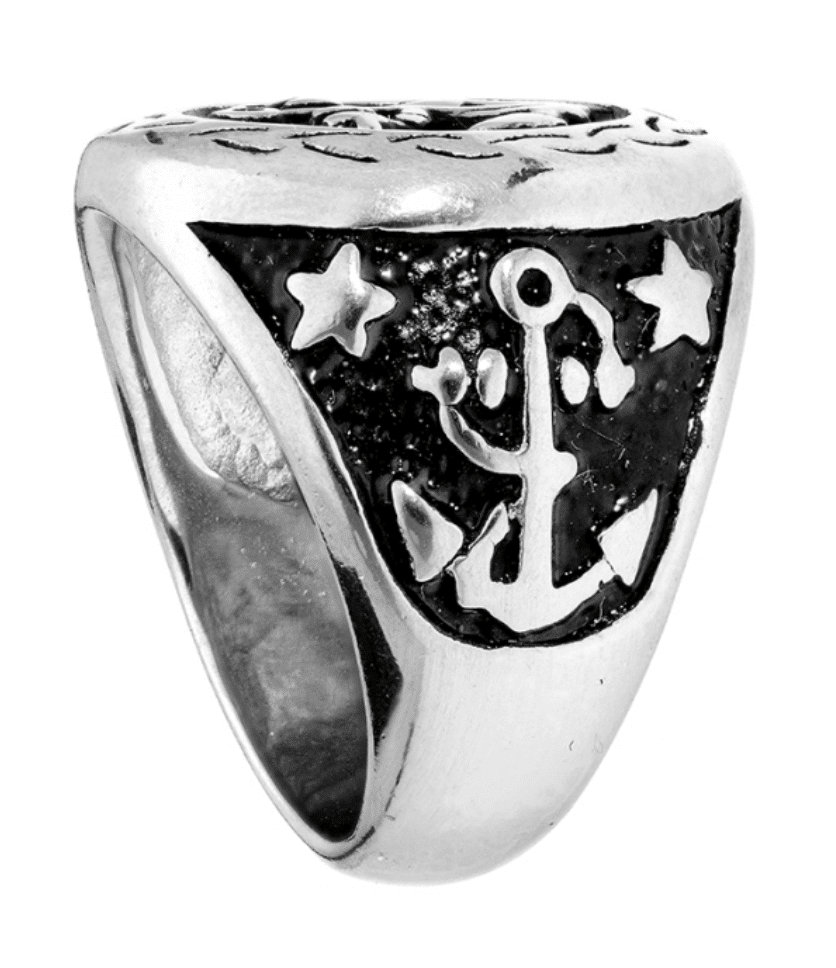 BAGUE ACIER RONDE MOTIF ANCRE MARINE Atelier du bijou