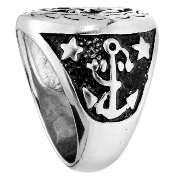 BAGUE ACIER RONDE MOTIF ANCRE MARINE – Image 2