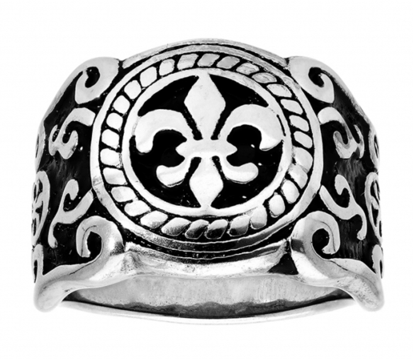 BAGUE ACIER PATINÉ FLEUR DE LYS