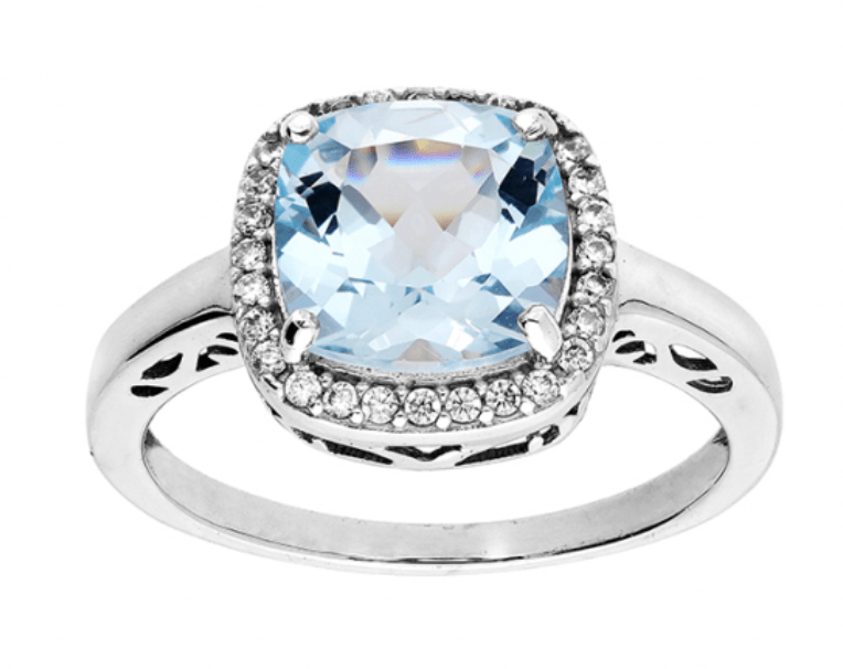 BAGUE ARGENT RHODIE MASSIF PIERRE CARRE TOPAZE BLEUE VERITABLE OXYDES BLANCS SERTIS Atelier du bijou
