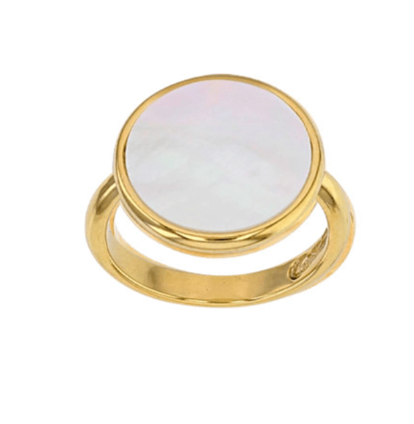 Bague forme ronde en nacre blanche 14mm, Plaqué or