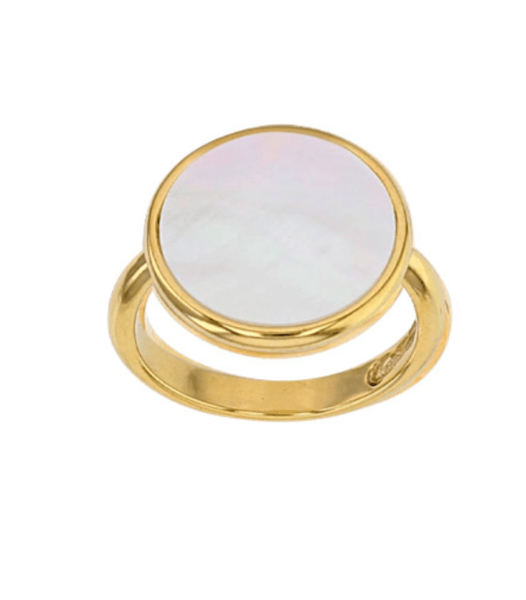 Bague forme ronde en nacre blanche 14mm, Plaqué or