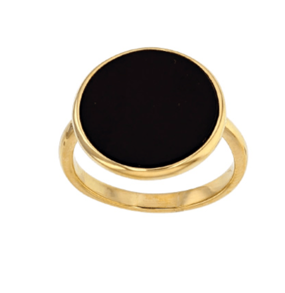 Bague forme ronde en Agate noire 14mm, Plaqué or