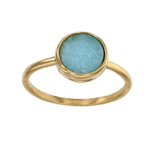 Bague forme ronde Amazonite, Plaqué or