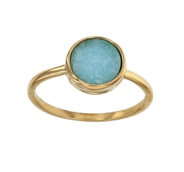 Bague forme ronde Amazonite, Plaqué or