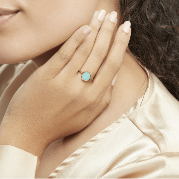 Bague forme ronde Amazonite, Plaqué or – Image 2