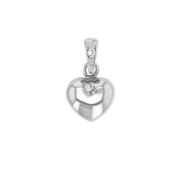 Pendentif coeur bombé, bélière rehaussée d'un diamant 0,005ct HSI, Or blanc 750/1000 – Image 2