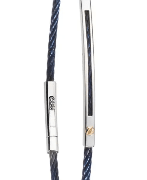 Bracelet Rubano en Acier Gris et Bleu & Or Jaune 750, Longueur 20,50 cm