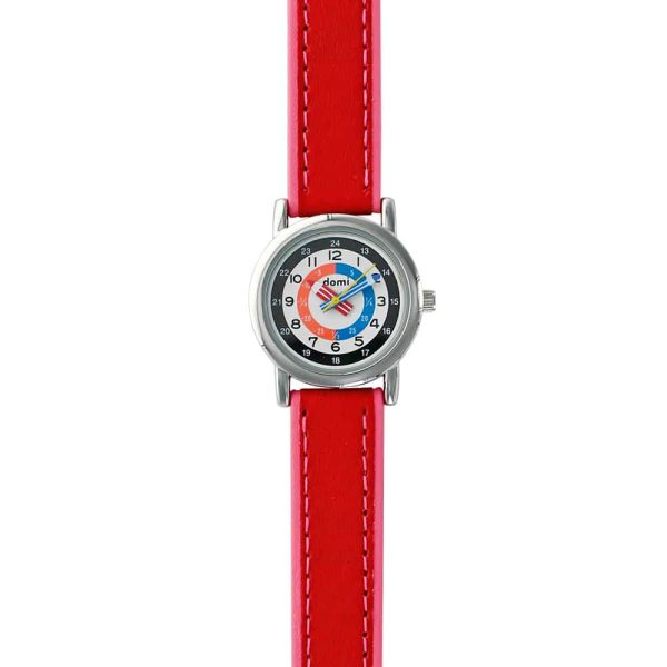 Montre pédagogique enfant boîtier métal et bracelet synthétique rouge
