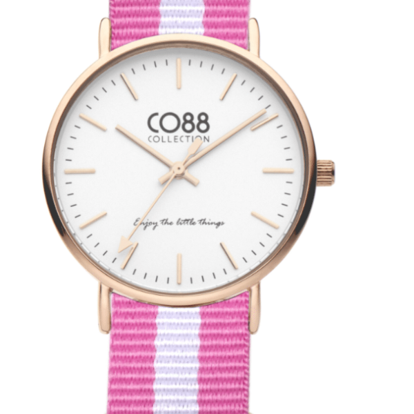 Montre CO88 IPS 36mm blanche avec bracelet nato rose/blanc