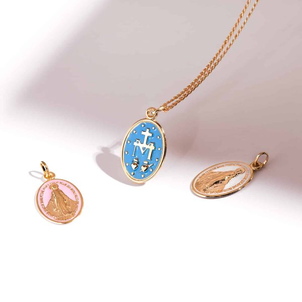 MEDAILLE OR VIERGE MIRACULEUSE EMAIL BLEUE – Image 2