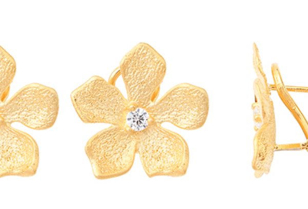 Clips oreilles percées fleur ornée d'un oxyde, argent 925/1000 doré – Image 2