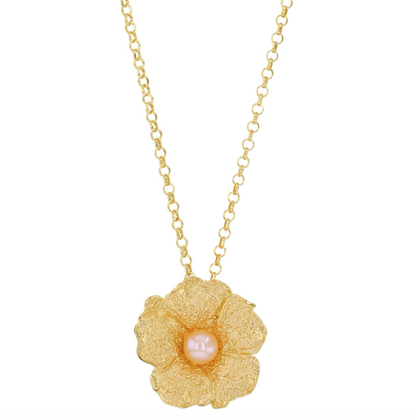 Collier fleur avec perle de culture d'eau douce, argent 925/1000 doré