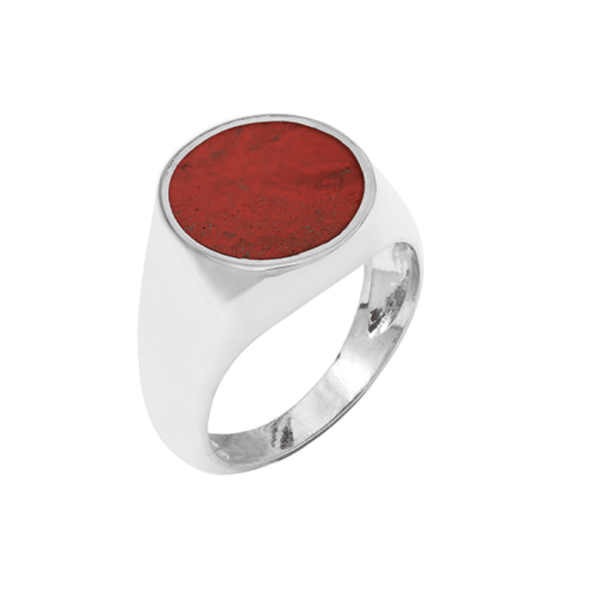 Chevalière Jaspe rouge, pierre ronde, argent 925/1000