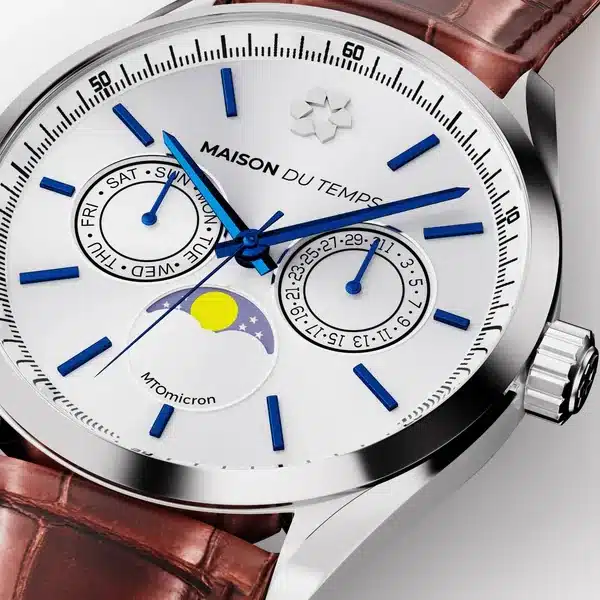 MTOmicron MoonPhase Blanc Cuir Marron – Image 2