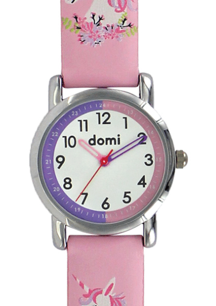 Montre pour enfant motif licorne boîtier métal et bracelet synthétique rose