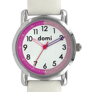 Montre pour enfant motif licorne boîtier métal et bracelet synthétique blanc.