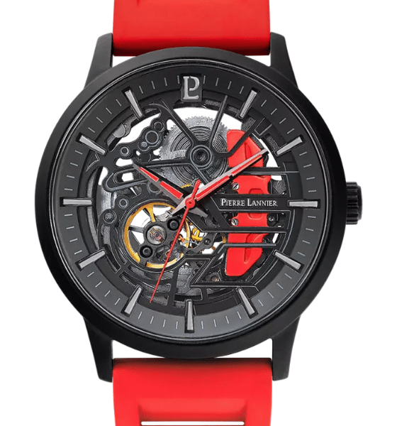 Montre Homme PADDOCK Noir Cadran Noir Bracelet Caoutchouc Rouge 22 MM