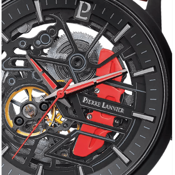 Montre Homme PADDOCK Noir Cadran Noir Bracelet Caoutchouc Rouge 22 MM – Image 2
