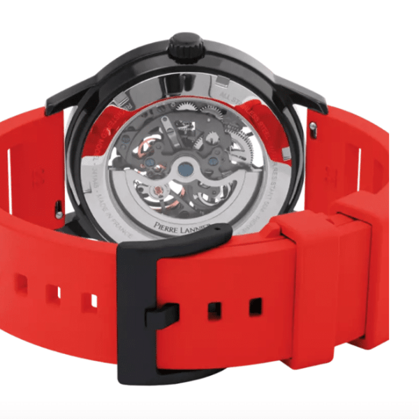Montre Homme PADDOCK Noir Cadran Noir Bracelet Caoutchouc Rouge 22 MM – Image 3